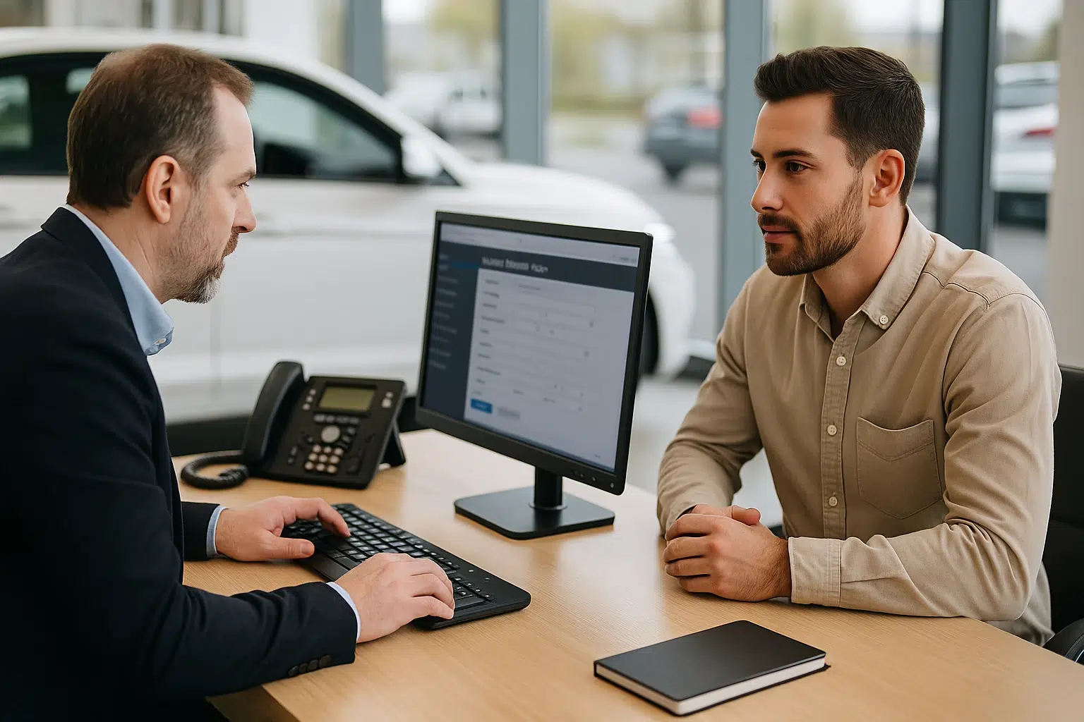 Car Dealership Consultant Building a Vehicle Shipping Order on Computer